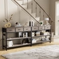 thumbnail image 3 of Aufeile 43" Narrow Console Table, Entryway Table with 3 Drawers and Outlets, Fabirc Sofa Table with Open Shelves for Couch, Hallway, Foyer, Living Room, Gray, 3 of 7