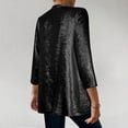 thumbnail image 6 of KTFgvq Women's 3/4 Sleeve Cardigan, Open Front Party Outerwear, Shiny Casual Jacket for Party Night Out Casual, Black L, 6 of 7