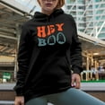 thumbnail image 2 of Hey Boo, Pun for Girlfriend, Boyfriend, Wife or Husband, Groovy Retro Wavy Text Merch Gift, Black Hooded Sweatshirt or Hoodie, 2XL, 2 of 5