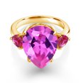 thumbnail image 2 of Gem Stone King 11.56 Ct Pink Created Sapphire Red Created Ruby 18K Yellow Gold Plated Silver Ring (Size 9), 2 of 5