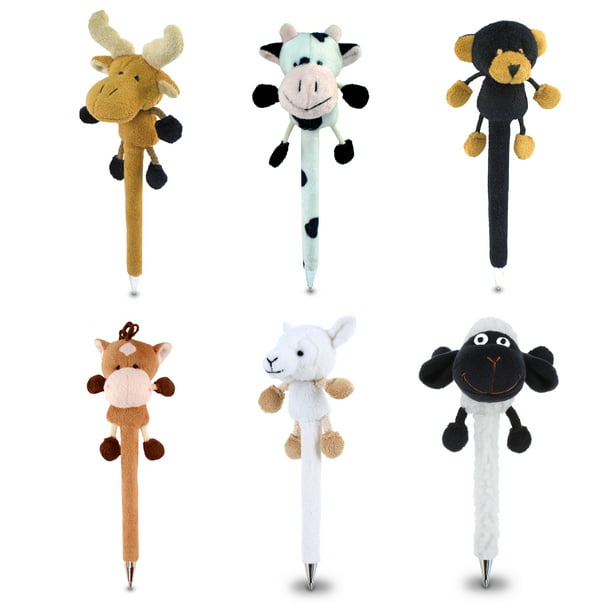 DolliBu Wild Animals Plush Pens Kit - Cute & Soft Stuffed Animal Ballpoint  Novelty Pen Toys, Unique