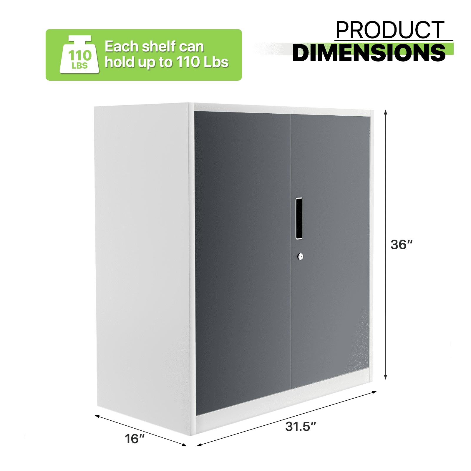Magshion Metal Cabinet, 36" Tool Steel Locking Cabinet with Doors, Garage Storage Systems Lockable File Cabinet for Home Office Classroom, Grey White