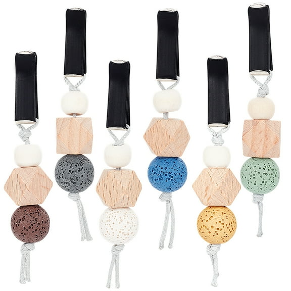 1set 6pcs 6 colors Natural Lava Rock & Wood Car Air Vent Clips Cute Automotive Interior Trim with Magnetic Ferromanganese Iron & Plastic Clip 90mm 1pc/color