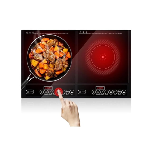 Parrilla de Induccion, Parrilla de Inducción Eléctrica Doble, Panel de Control con Sensor Táctil, Temporizador 24 Horas, Estufas Electricas Modernas con 9 Niveles