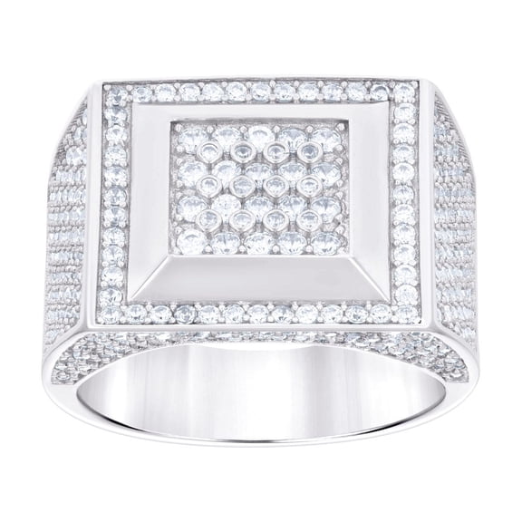 925 Sterling Silver Mens Cubic Zirconia Square Head Fashion Ring 17.5x7mm Wide Size 10 Ring for Men