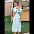 thumbnail image 4 of Vestido Informal de Verano para Mujer, de Corta, Cuello Cuadrado, Cintura Fruncida, con y Vuelo, Color Azul , Talla L, 4 of 6