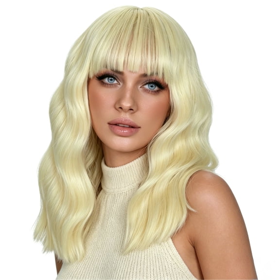 LOHXINHAIR Bob Wig Loose Wavy Shoulder Length Platinum Blonde Hair for Women
