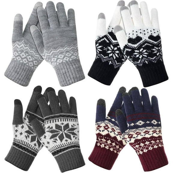 4 Pairs Women's Winter Touch Screen Gloves Soft Warm Fleece Lined Knit Elastic Cuff Texting Gloves