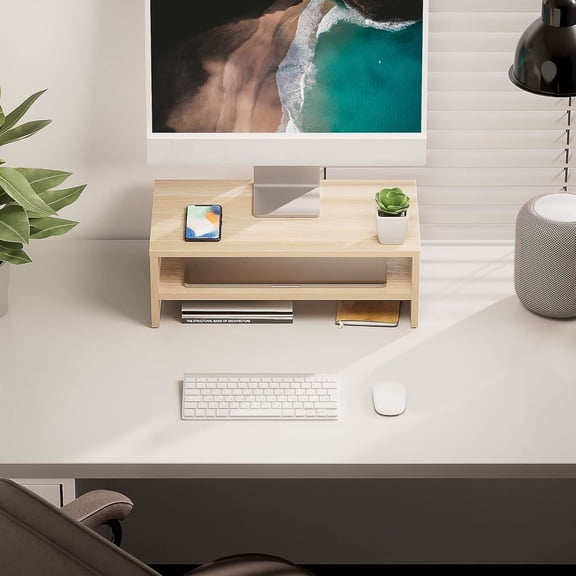 Monitor Stand - 2 Tier Computer Monitor Riser Shelf, Wood Desktop Stand for Laptop Computer Screen, Desk Organization, Office Supplies