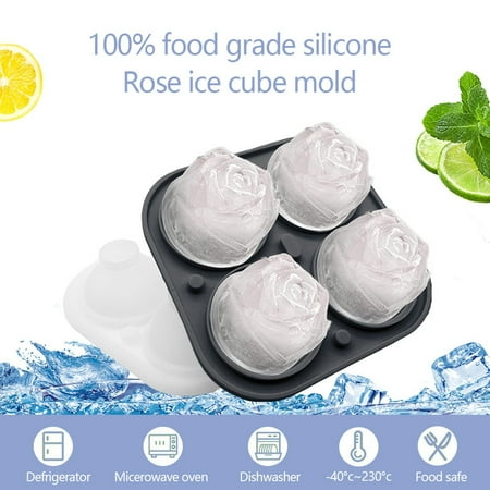 

ZHIYU 3D Rose Silicone 4 Ice Tray With Detachable Funnel Cover Ice Artifact