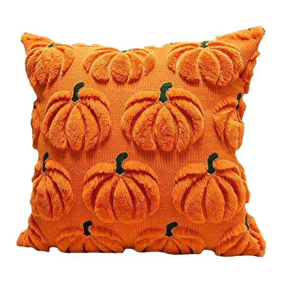 18x18" Plush Pumpkin Throw Pillow Covers for Fall Decor - Super Soft Faux Fur 3D Cushion Cases for Sofa Couch and Bed - Cozy Autumn Harvest Halloween Decorations