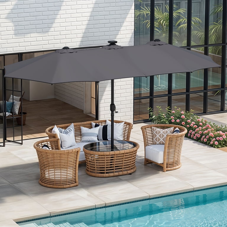 Uforic 15FT Double-Sided Patio Umbrellas with 48 LED Lights, Large