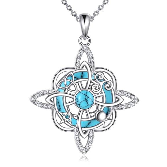 YAFEINI Witches Knot Necklace 925 Sterling Silver Turquoise Celtic Knot Pendant Irish Jewelry Gift for Women Men