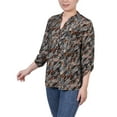 thumbnail image 2 of NY Collection Women's 3/4 Sleeve Roll Tab Y Neck Top, 2 of 4