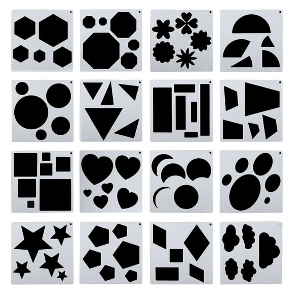 Geometry Painting Stencils, 16 Pack Paint Stencils Reusable Painting Template Stencil for Drawing, Colorful