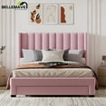 thumbnail image 6 of Bellemave Queen Size Pink Velvet Upholstered Wood Platform Bed with a Big Drawer and Soft Headboard, 6 of 8