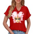 thumbnail image 5 of Uootdi Mardi Gras T Shirts for Women Carnival Graphic V Neck Short Sleeve New Orleans Mardi Gras Party Outfits Spring Going Out Tops Gift, 5 of 7
