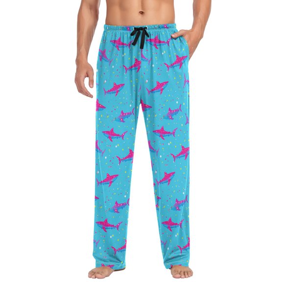joogoo Men's Pajama Pants Sharks on Blue Soft Long Sleep Lounge Pjs Bottoms L