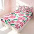 thumbnail image 3 of Erosebridal Retro Flower Zipper Queen Comforter Set with Fitted Sheet and 2 Pillowcases, Tropical Blossom Zipper Bedding Set, Pink Reversible, Hot Pink Green, Pink Reversible, 3 of 7