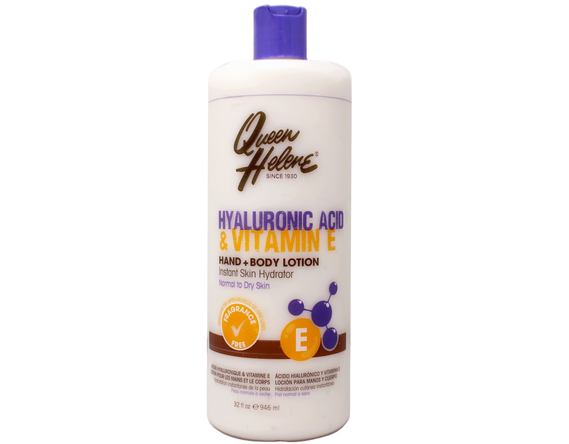 Queen Helene Hyaluronic Acid + Vitamin E Hand + Body Lotion, Instant Skin Hydrator, Normal to Dry Skin, 32 FL OZ - 4 Pack