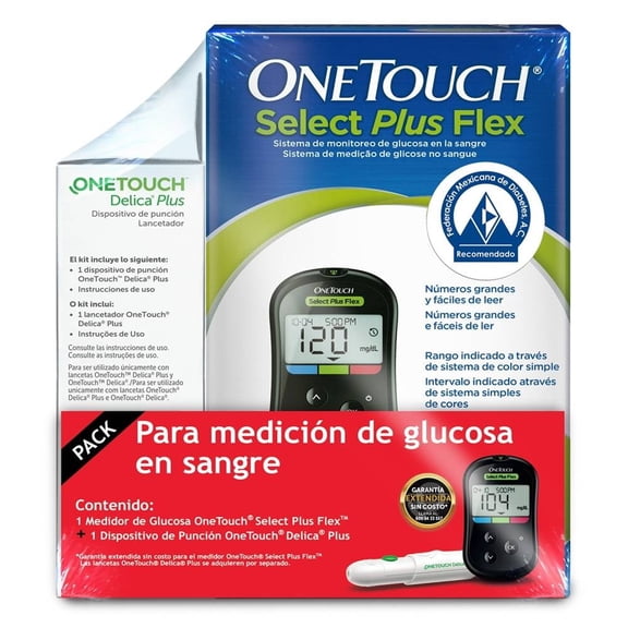 Glucómetro One Touch Select plus flex y lancetador Delica plus 2 pzas