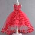 thumbnail image 7 of Huowey Kids Girls Elegant Dresses Gown Solid Color Sleeveless Crewneck Floral Embroidery Tiered Layered High Waist Ball Gowns Pageant Wedding Birthday High Low Dress,Watermelon Red,14-15 Years, 7 of 7