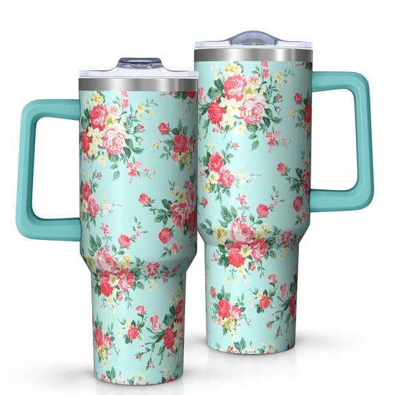 OBREWU Pioneer Flower Tumbler with Handle and Lid,Pioneer Flower 40oz Double Wall Vacuum Insulated Tumbler,Cups Gift for Women and Men