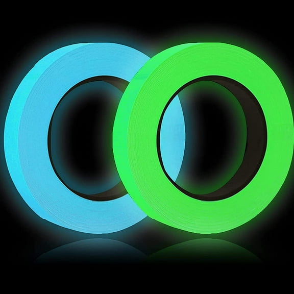 2 Volumes Fluorescent Tape - Glow In The Dark Phosphorescent Marking Tape - Self Adhesive Reflective Tape, for Stairs Stage Bike Bedroom Garage