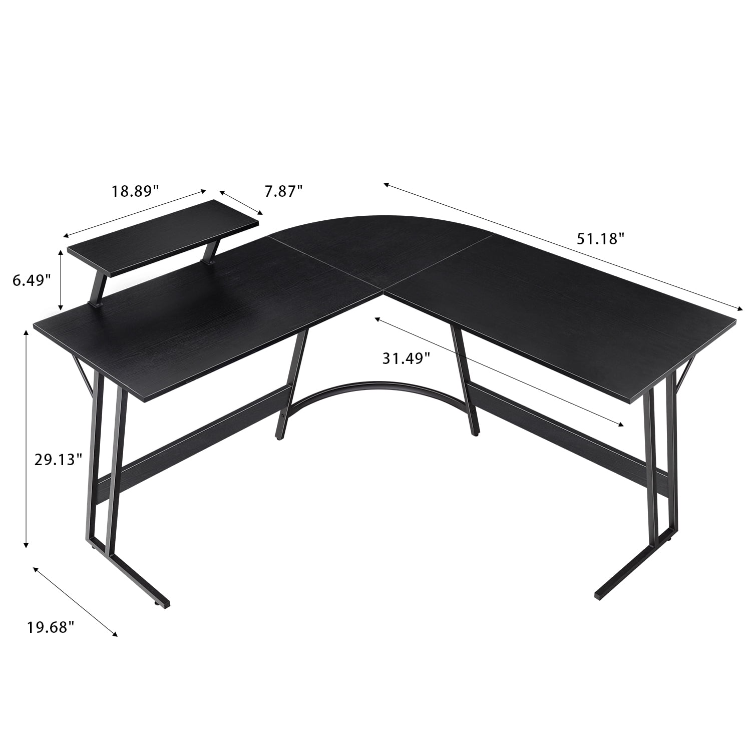 Vineego L-Shaped Computer Desk Modern Corner Desk Home Office Writing Sturdy Workstation with Movable Table, Black