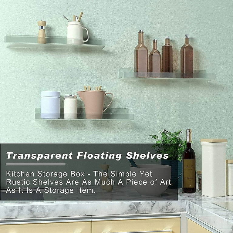 6Pcs Clear Acrylic 15 Floating Shelves Wall Mounted Invisible Bathroom  Storage Shelve Set Acrylic Bookshelf for Bedroom Office Toy Picture Ledge 