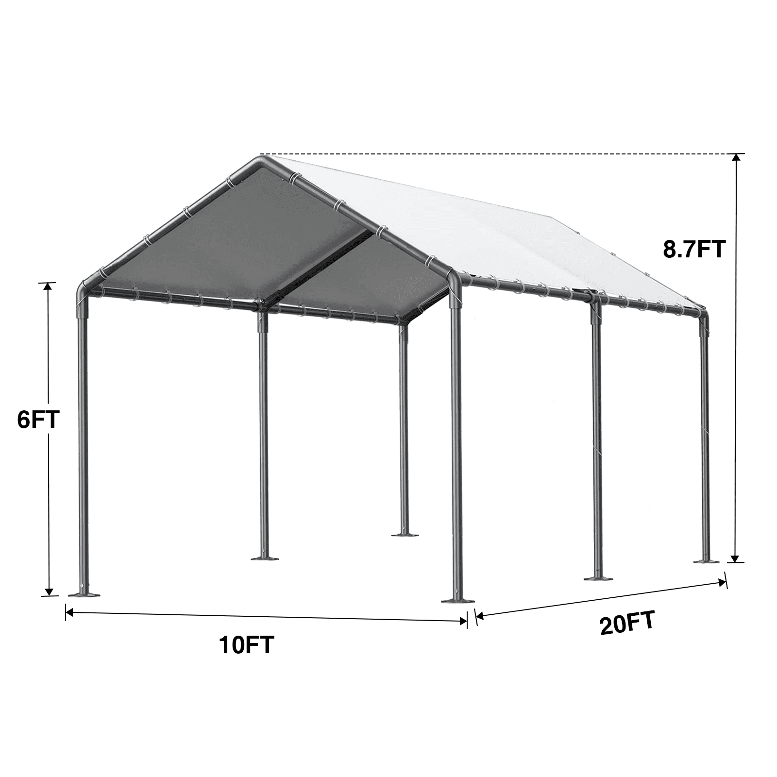 Grezjxc 10x20 ft Metal Carport Car Canopy Portable Car Tent Garage,  White