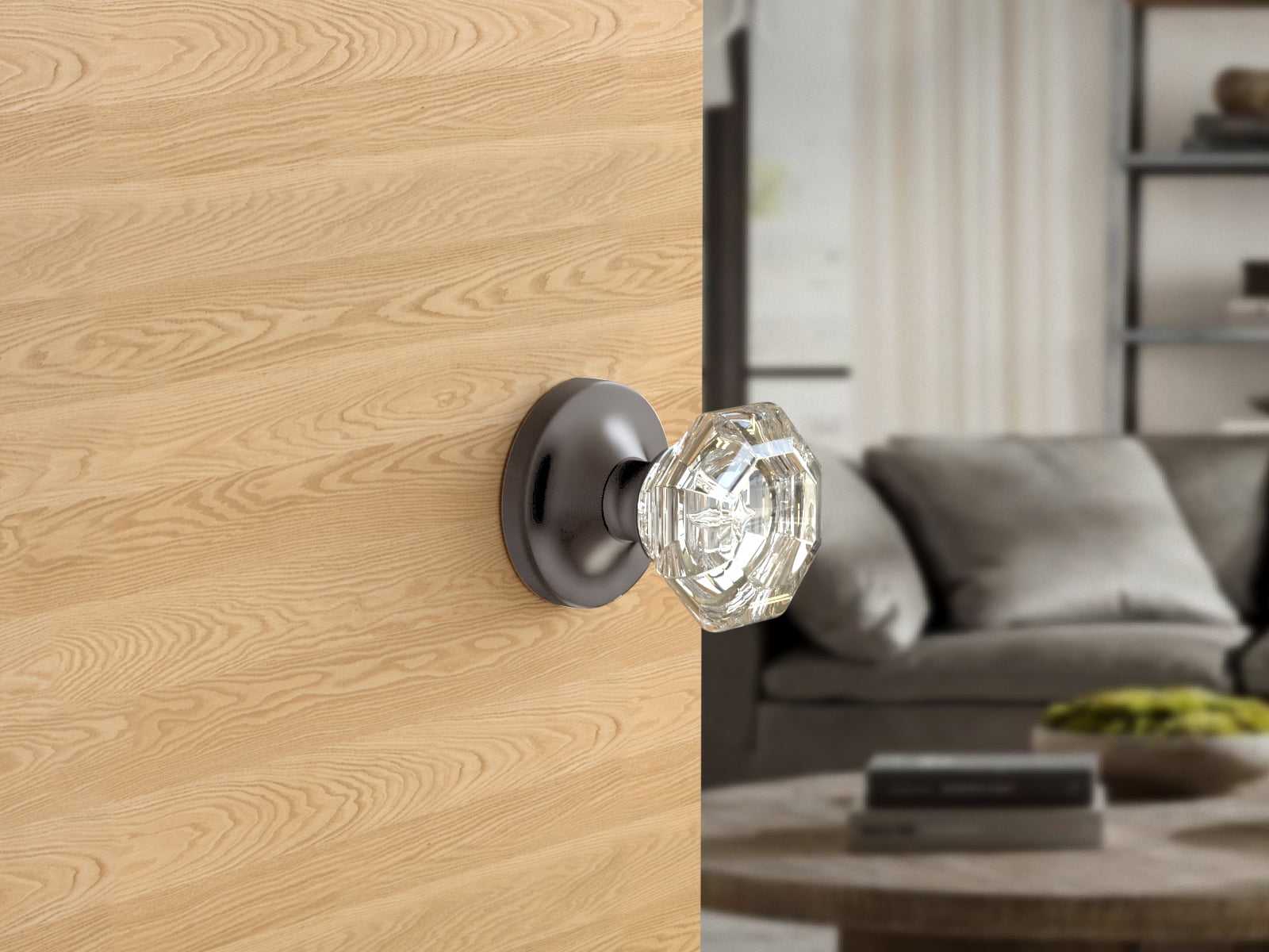 Privacy Octagon Crystal Door Knobs Dark Grey Round Rosette
