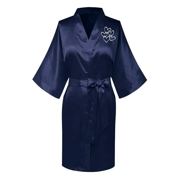 Elvqul Womens Robes Satin Women's Silk Robes and Pajamas Navy Long Comfortable Bathrobe Robe