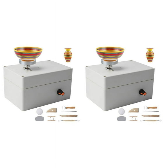 2X Pottery Wheel Machine, USB Pottery Making Kit with 12Pcs Ceramic Clay Tools, Electric Pottery Wheels DIY Kits,2 x set Pottery Wheel Machine,white & wood color