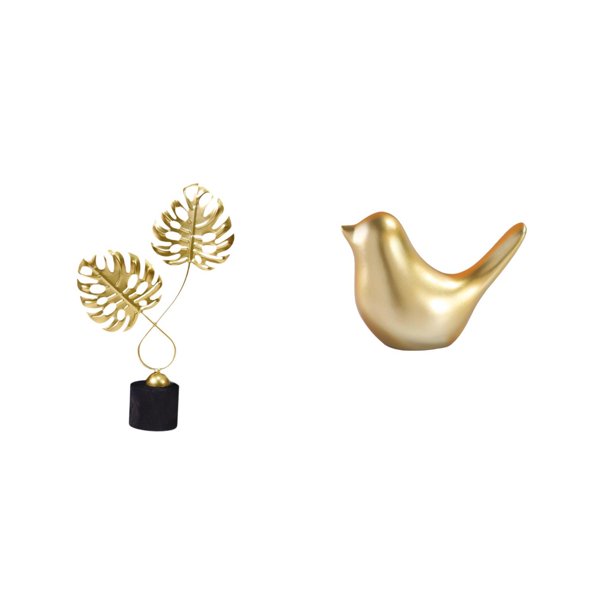 Figura De Pájaro De Hierro Con Hojas Doradas, Estatua De Animal Moderna, Escultura Coleccionable, Adorno Para Escritorio, Gabinete, Oficina, Sala De Estar, Decoración De Inauguración De La
