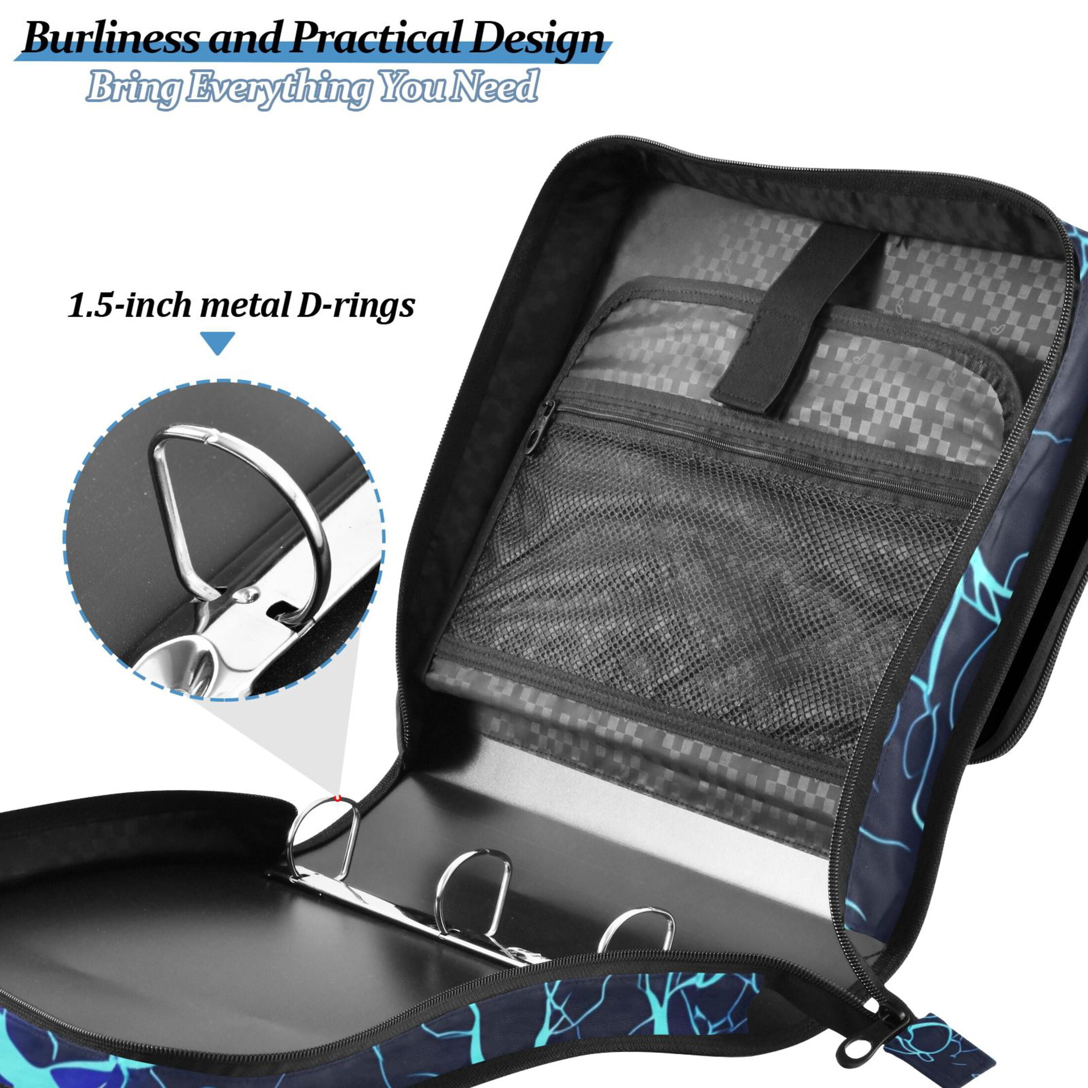 ALAZA Zipper Binder Blue Lightning 3 Ring Trapper Keeper File Folder Organizer Bag