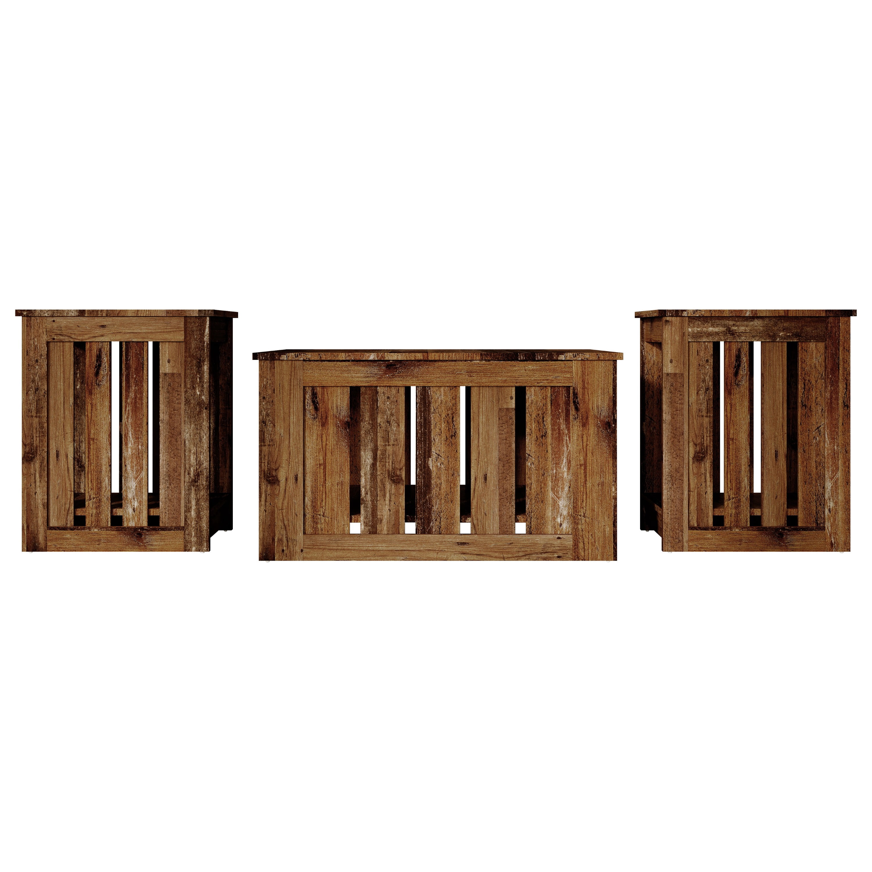 Home Design Nashua 3-Piece Coffee Table Set with Rectangular Coffee Table and 2 Matching End Tables, Modern Open Shelf Design for Living Room, Vintage Oak