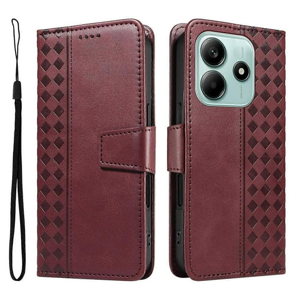 For Xiaomi Poco M7 Pro 5G Xiaomi Redmi Note 14 5G Leather Case Wallet Stand Grids Imprinted Phone Co