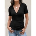 thumbnail image 3 of ANRABESS Womens Tops Short Sleeve V Neck Sexy Ribbed Knit Slim Fit Lightweight Sweater 2026 Summer Dressy Casual T-Shirts Black Large, 3 of 7