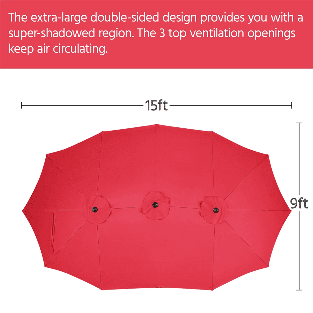 Renwick 15 FT Twin Patio Parasol with Crank Lift, Red