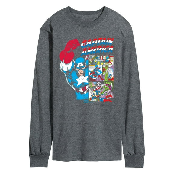 Marvel - Captain America Comic Panel Portrait - Men's Long Sleeve Graphic T-Shirt