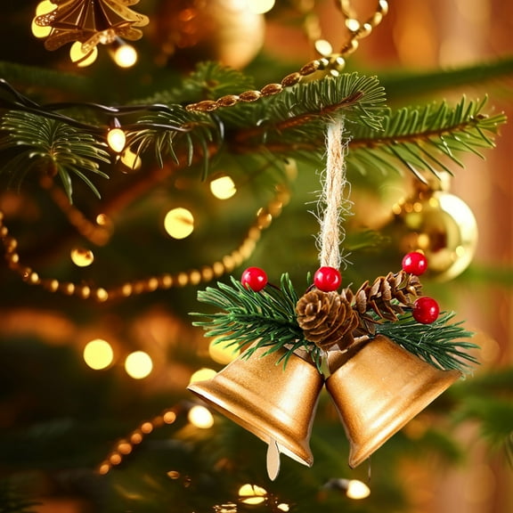 weibbin Christmas Metal Gold Jingle Bells,Gold Bells with Berry Tree Hanging Ornament, Xmas Ornament ringbell for Christmas Tree Pendant Holiday Decoration