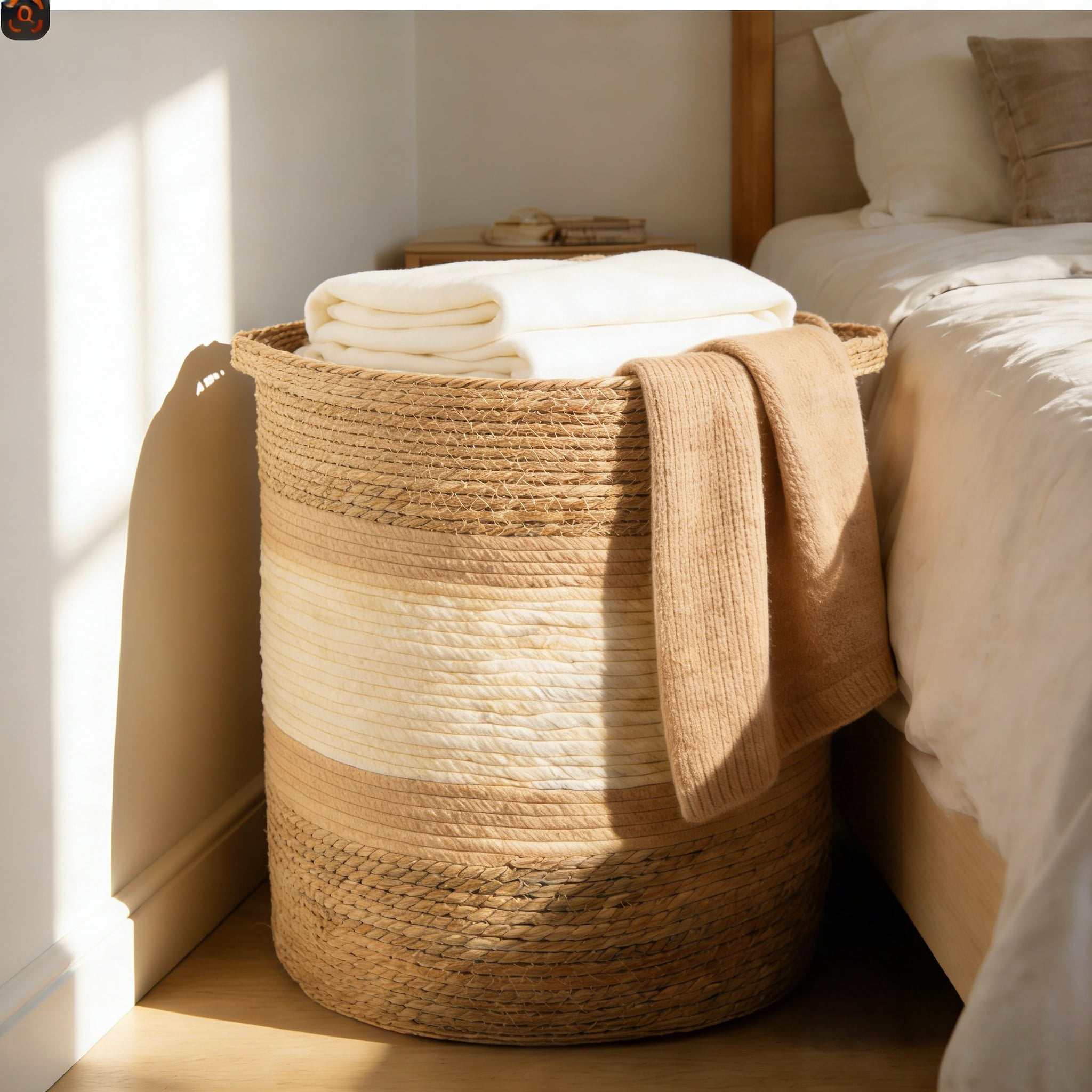 MEHOOM Large Woven Basket Storage with Handles, 100L Handmade Baskets and Bins for Blankets, Toys, Plants, Home Organization
