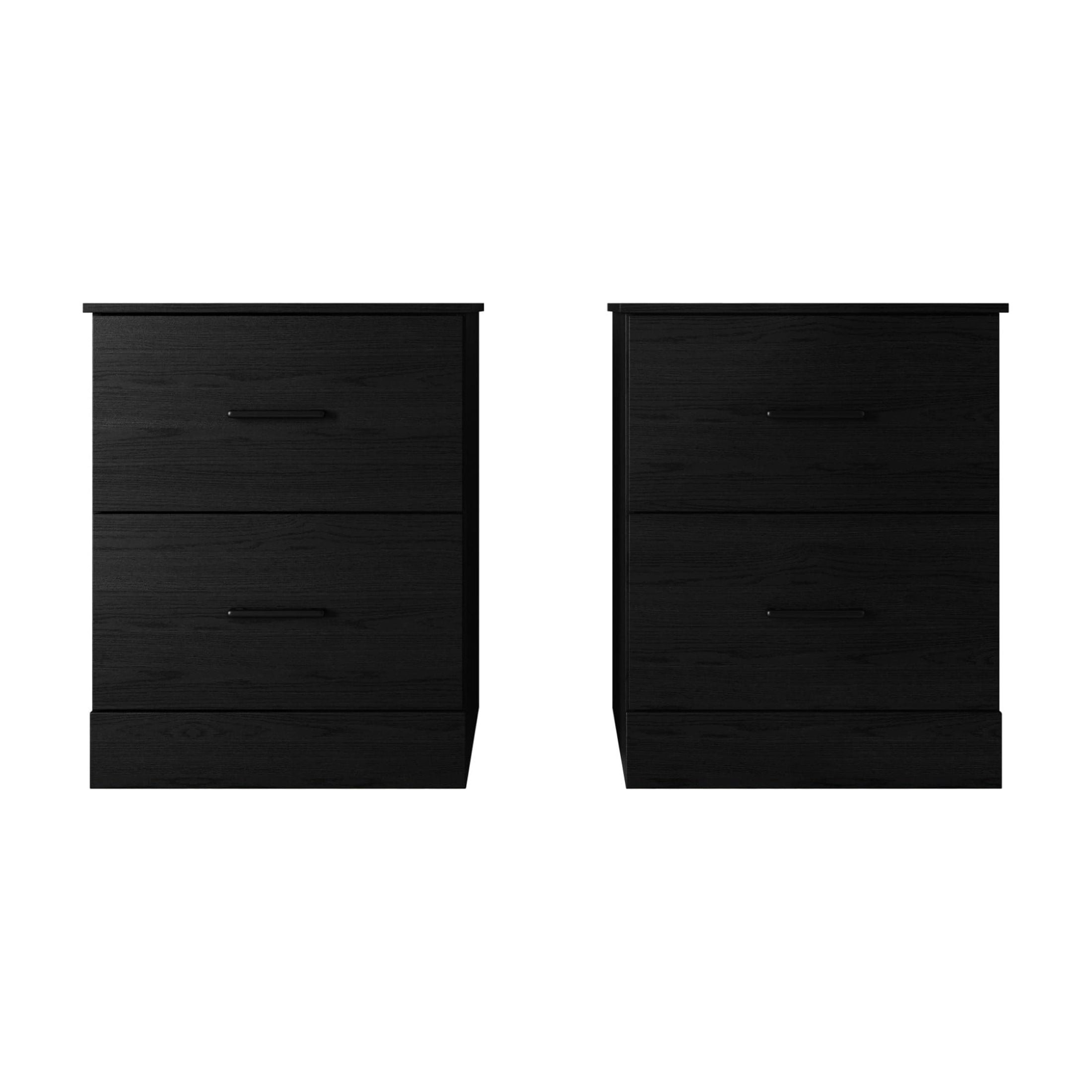 Home Design Meriden Nightstand with 2 Storage Drawers and Wood-Look Finish, Space-Saving Design, Black (Set of 2)