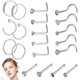 thumbnail image 5 of 1 juego de aros para la nariz, piercings para la nariz, aros de acero inoxidable con forma de L para mujer, 5 of 7