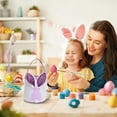 thumbnail image 6 of CoreLiving Woven Style Canvas Easter Bunny Baskets Empty with Lights and Sturdy Handles, Large Tote Bags for Egg Hunt Candy Holders Easter Party Decorations Storage Containers, 6 of 9