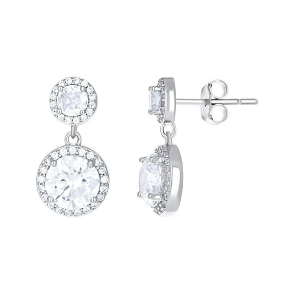 925 Sterling Silver Womens Cubic Zirconia Round Fashion Danglers Earrings 18.3x9.6mm Wide Dangle Earring for Women