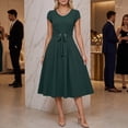 thumbnail image 5 of ZQUUVOU Summer Dresses for Women Belted Waist Short Sleeve Midi Dress Casual Soft Breathable Elegant Summer Office Daily Wear Green, 5 of 8