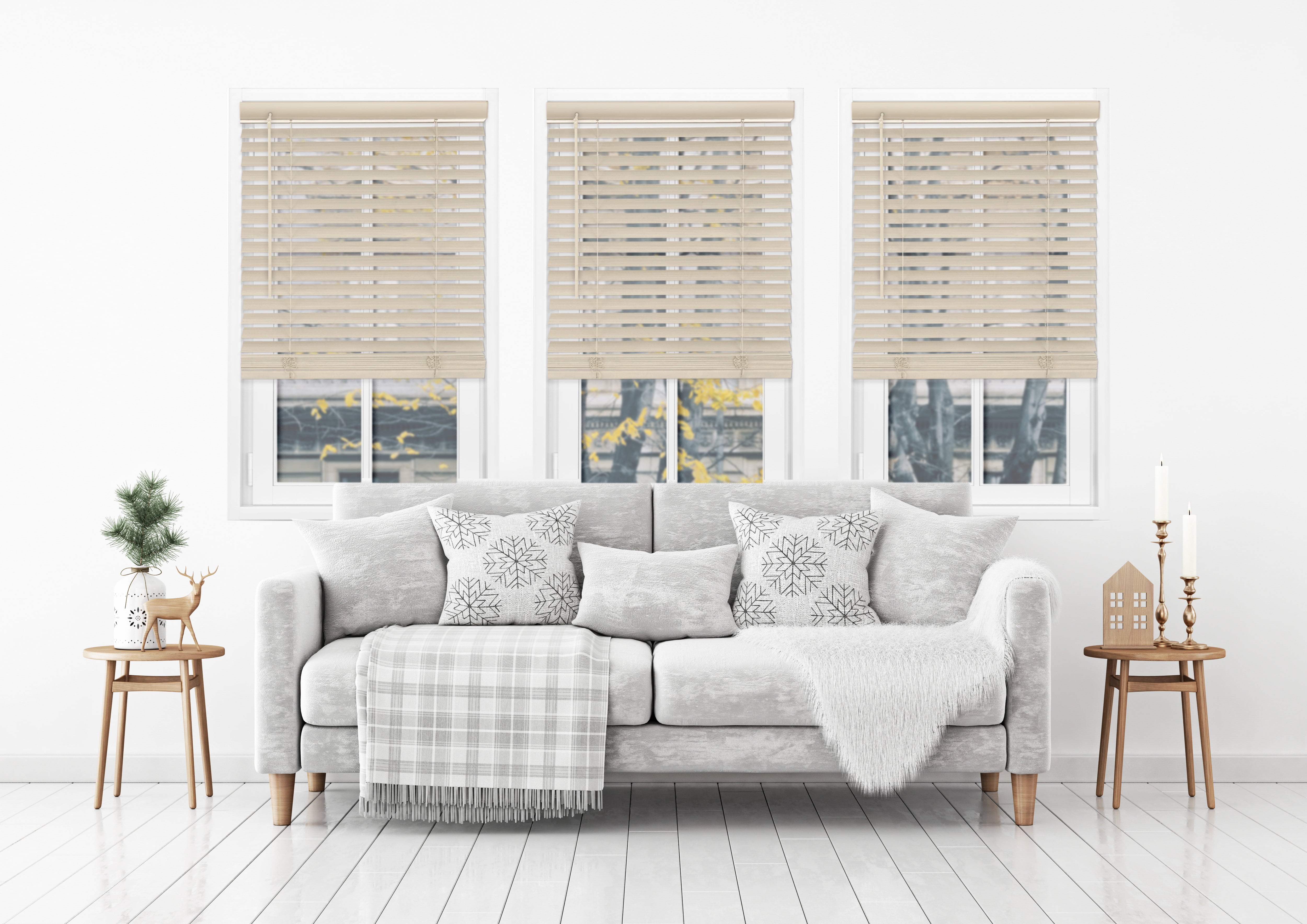 Luxe Cordless Faux Wood Blinds, Limed White