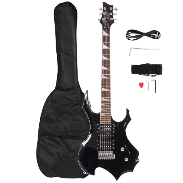 Flame Electric Guitar HSH Pickup Shaped Electric Guitar Pack Strap Picks Shake Cable Wrench Tool Black